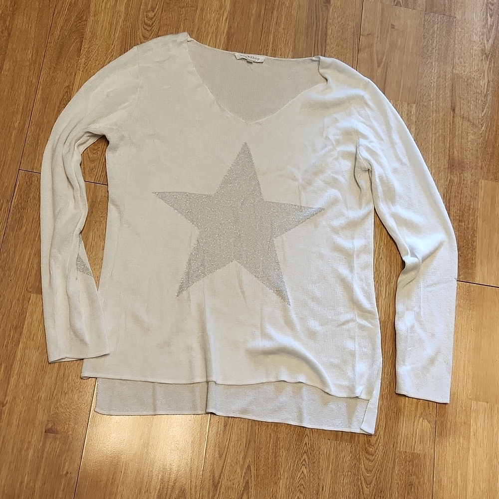 Workshop silver star print tunic sweater sz L